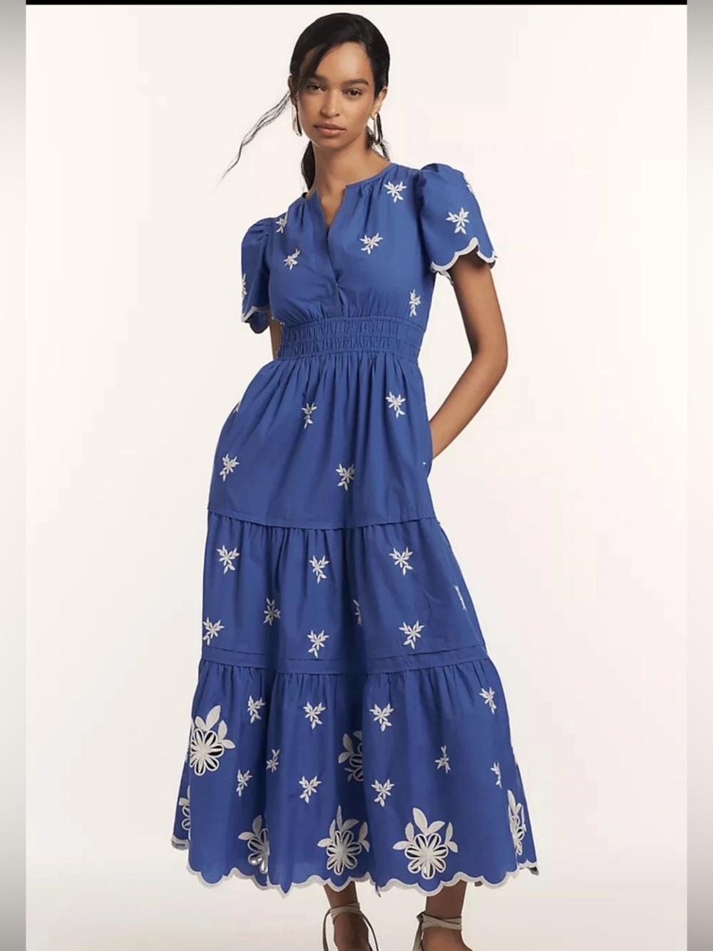 Anthropologie The Somerset Maxi Dress Embroidered Blue Size XXSP
